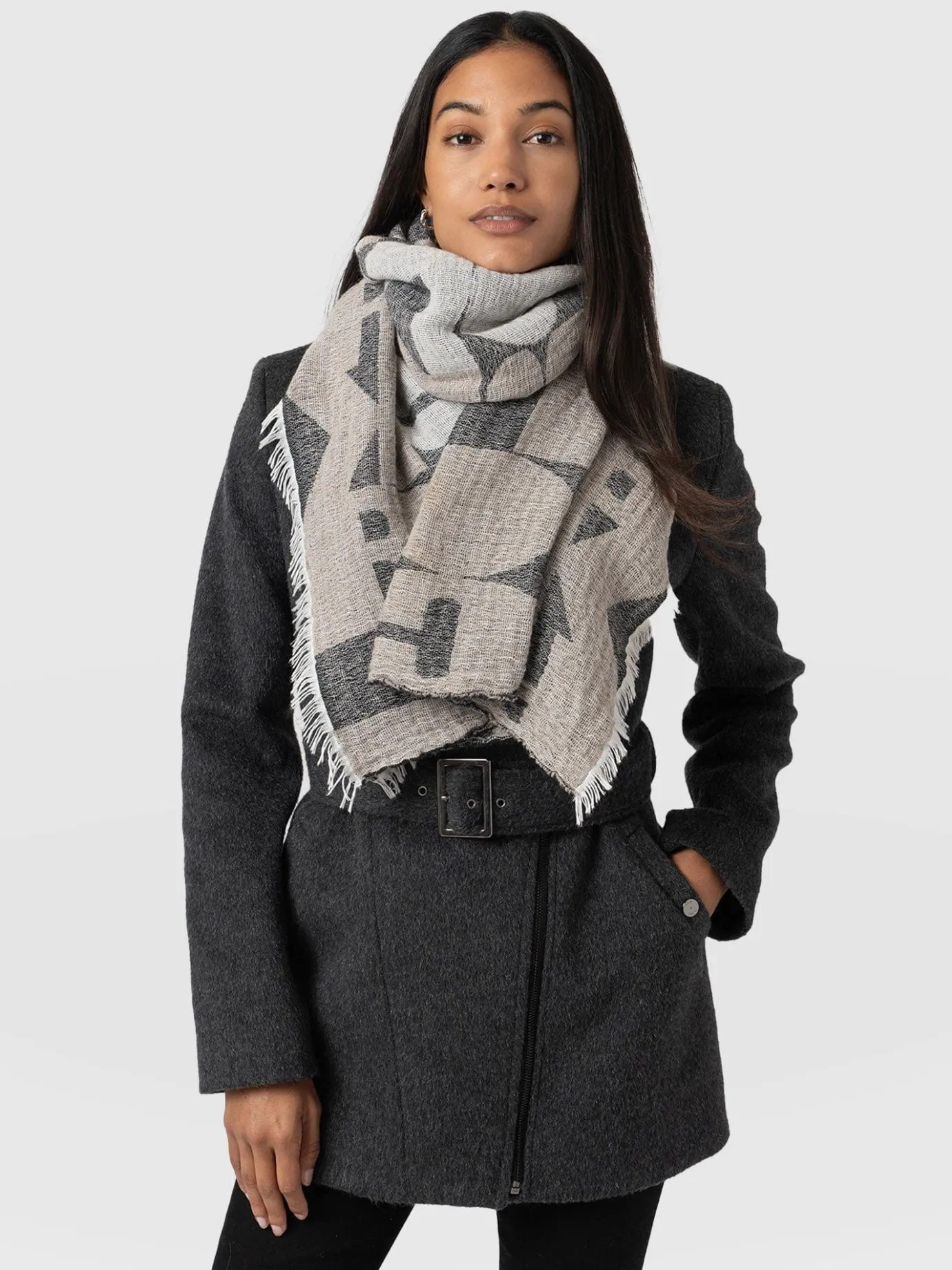 Scarves & Hats|Accessories|Saint and Sofia Abstract Rock Scarf - Black/Cream