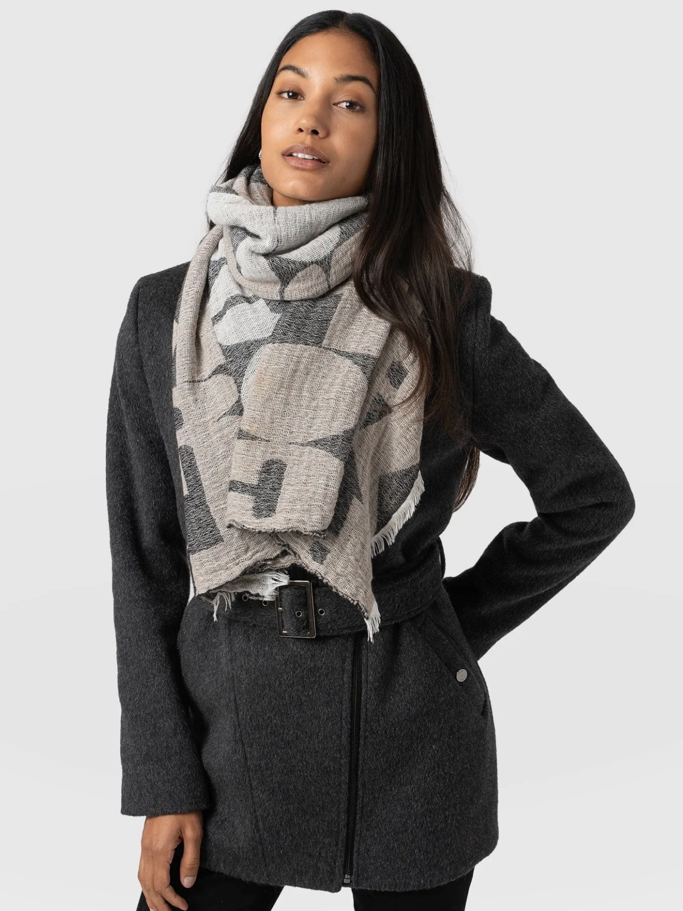 Scarves & Hats|Accessories|Saint and Sofia Abstract Rock Scarf - Black/Cream