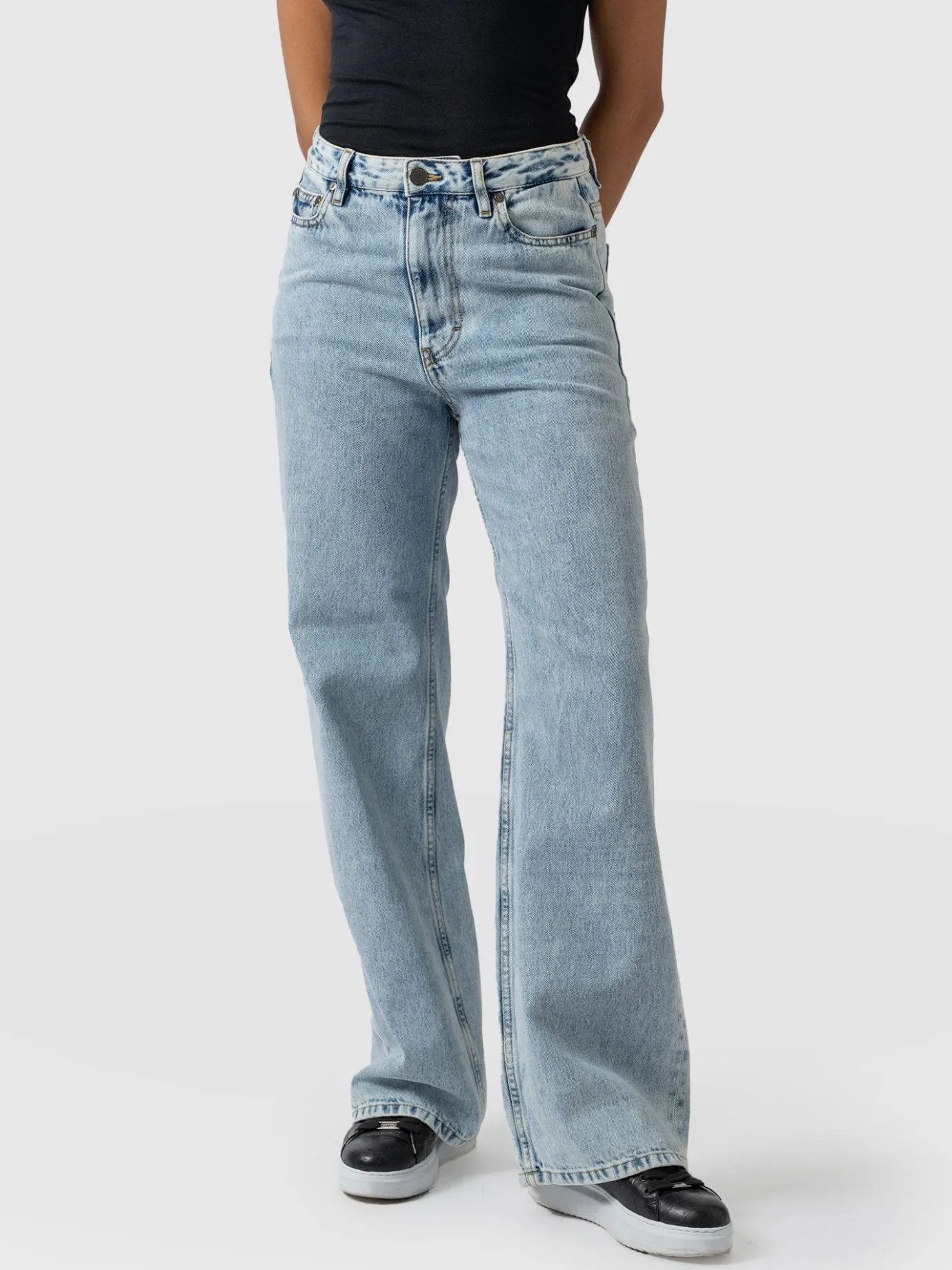 Denim & Jeans|Saint and Sofia Adjustable Wide Leg Jeans - Pale Blue