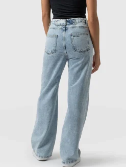 Denim & Jeans|Saint and Sofia Adjustable Wide Leg Jeans - Pale Blue