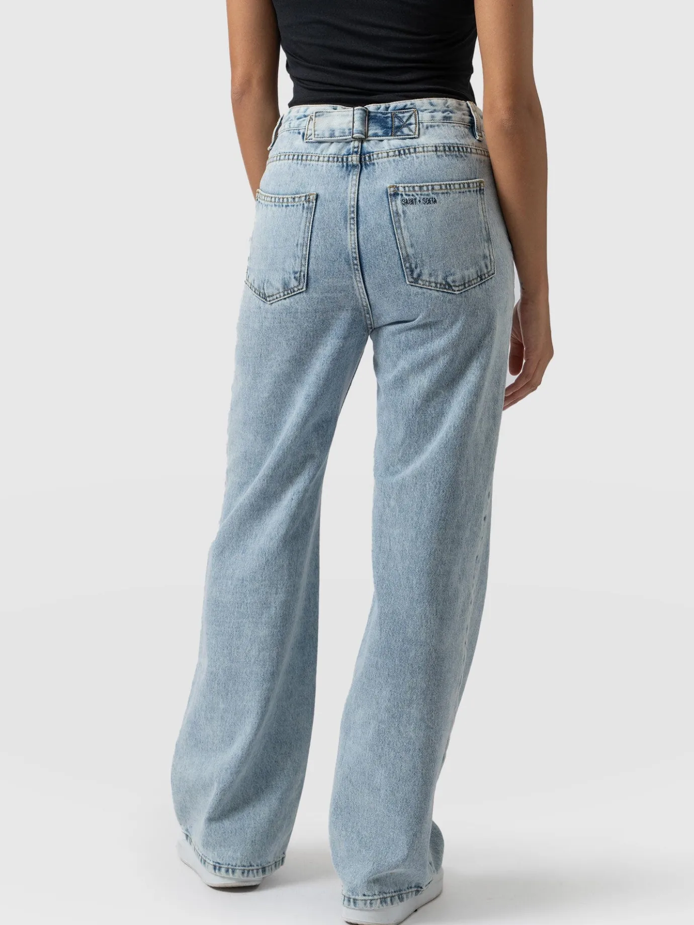 Denim & Jeans|Saint and Sofia Adjustable Wide Leg Jeans - Pale Blue