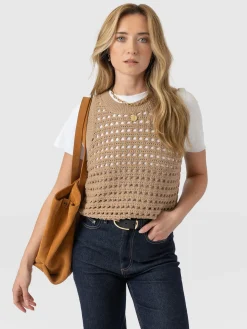 Knitwear|Saint and Sofia Adler Sleeveless Knit - Camel