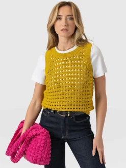 Knitwear|Sweaters|Saint and Sofia Adler Sleeveless Knit - Mustard