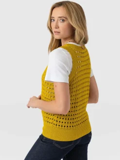 Knitwear|Sweaters|Saint and Sofia Adler Sleeveless Knit - Mustard