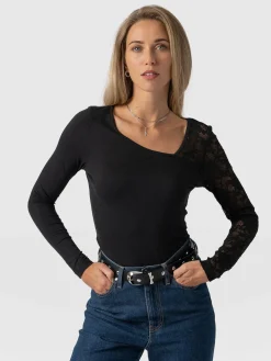 T-shirts & Tanks|Saint and Sofia Aimee Cut Out Long Sleeve Tee - Black Lace
