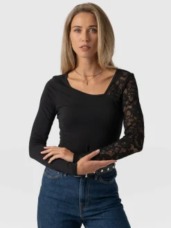 T-shirts & Tanks|Saint and Sofia Aimee Cut Out Long Sleeve Tee - Black Lace