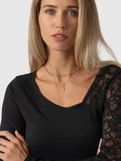 T-shirts & Tanks|Saint and Sofia Aimee Cut Out Long Sleeve Tee - Black Lace