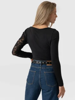 T-shirts & Tanks|Saint and Sofia Aimee Cut Out Long Sleeve Tee - Black Lace