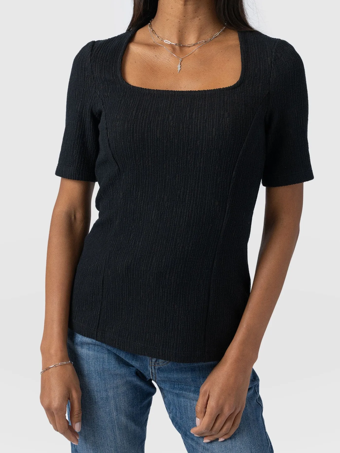 T-shirts & Tanks|Saint and Sofia Akia Short Sleeve Tee - Black Textured