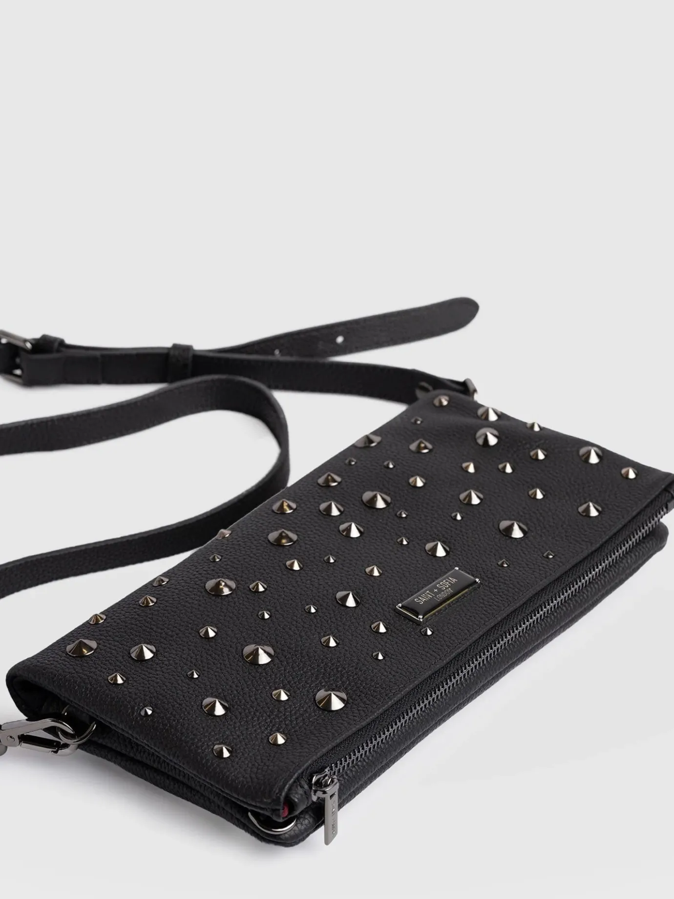 Accessories|Cross Body Bags|Saint and Sofia Alexis Studded Clutch - Black