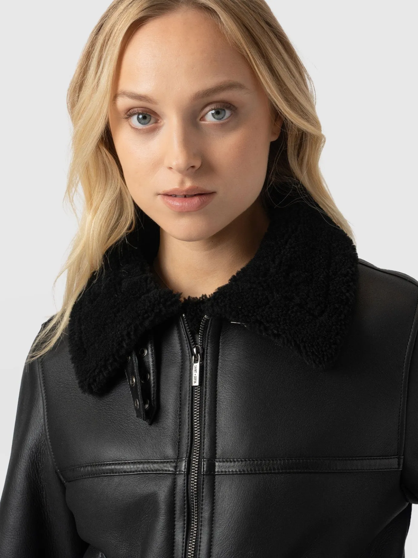 Leather|Coats & Jackets|Saint and Sofia Amelia Aviator Jacket - Black
