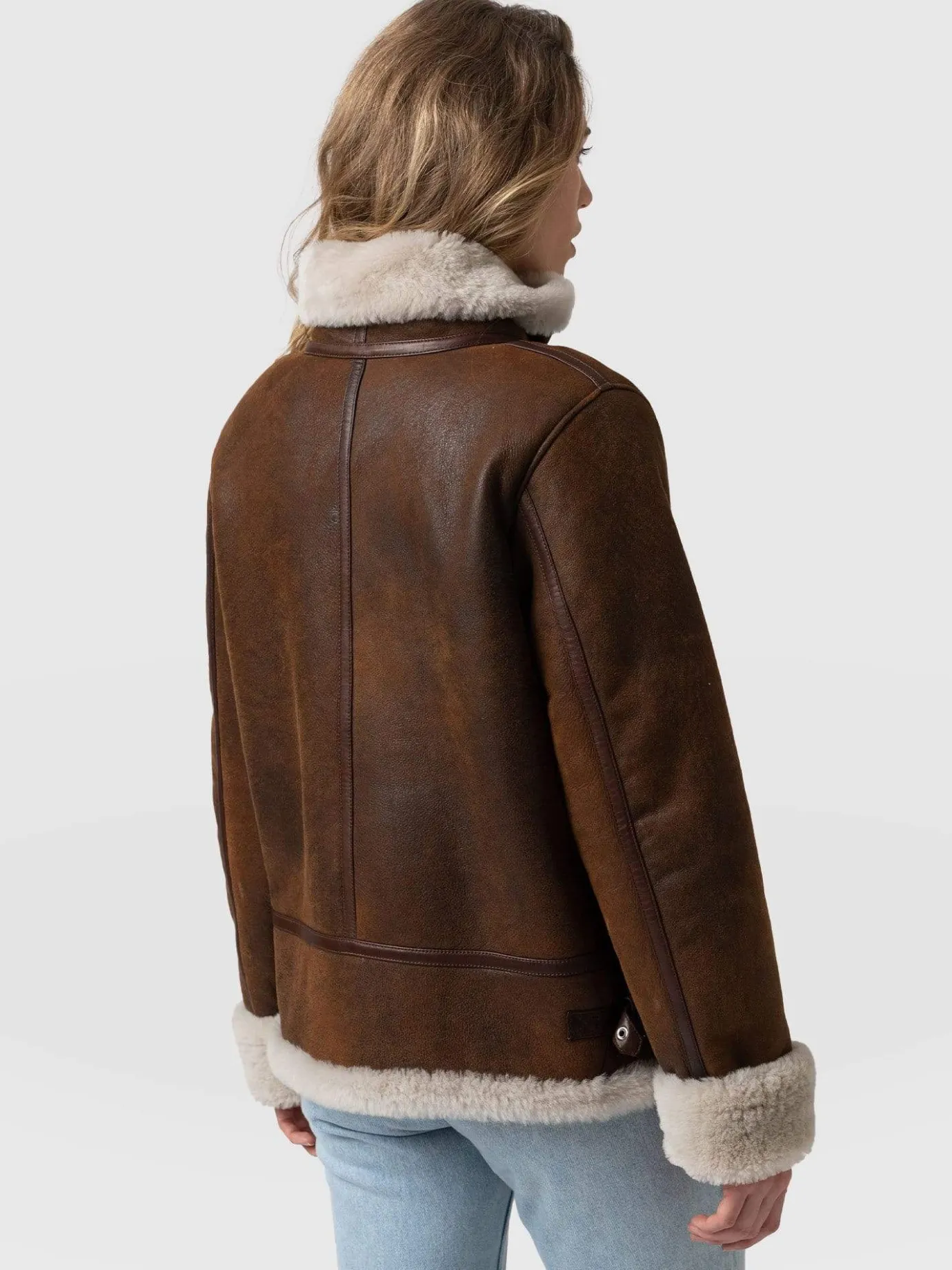 Leather|Coats & Jackets|Saint and Sofia Amelia Aviator Jacket - Brown