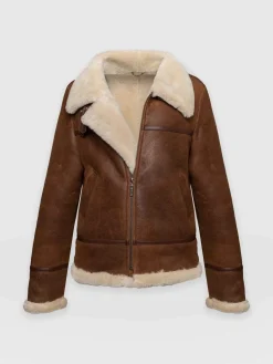 Leather|Coats & Jackets|Saint and Sofia Amelia Aviator Jacket - Brown