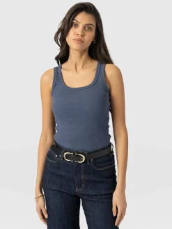T-shirts & Tanks|Saint and Sofia Asher Scoop Neck Vest - Dusty Blue