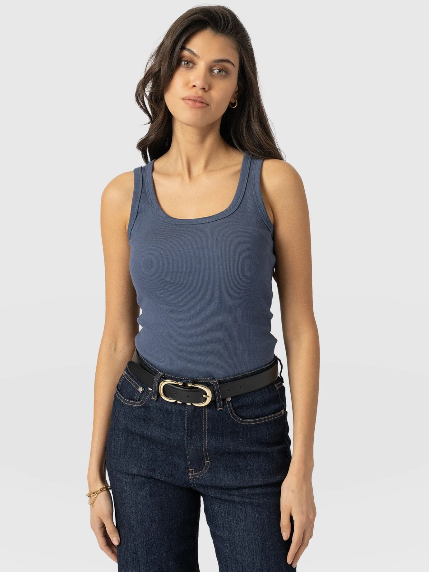T-shirts & Tanks|Saint and Sofia Asher Scoop Neck Vest - Dusty Blue