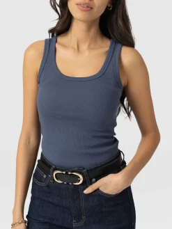 T-shirts & Tanks|Saint and Sofia Asher Scoop Neck Vest - Dusty Blue