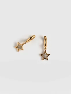 Jewelry|Earrings|Saint and Sofia Astral Star Charm Drop Huggie Earrings - Gold