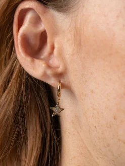 Jewelry|Earrings|Saint and Sofia Astral Star Charm Drop Huggie Earrings - Gold