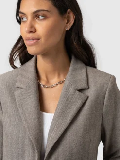 Coats & Jackets|Blazers|Saint and Sofia Astrid Cropped Blazer - Brown Herringbone