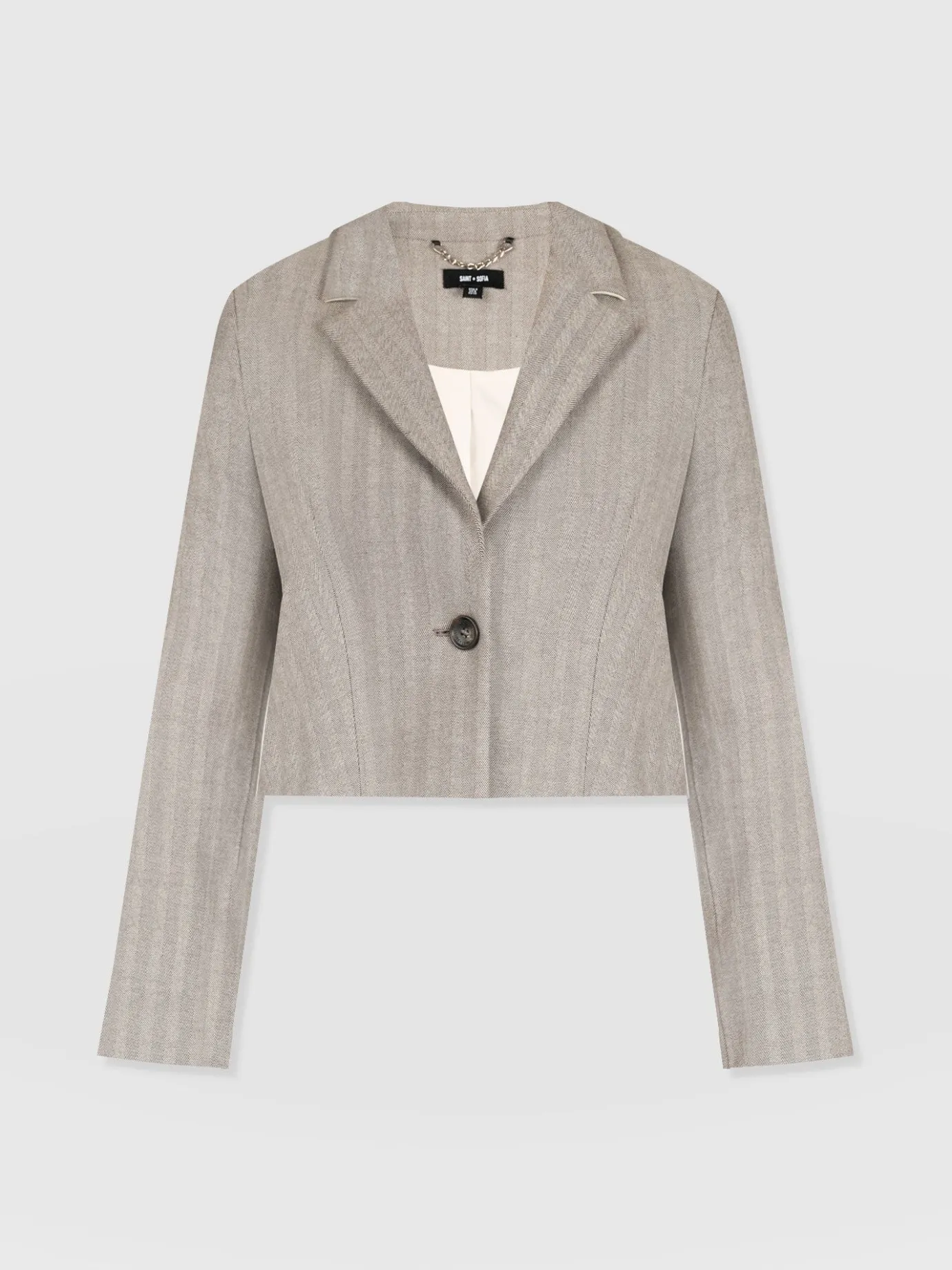 Coats & Jackets|Blazers|Saint and Sofia Astrid Cropped Blazer - Brown Herringbone