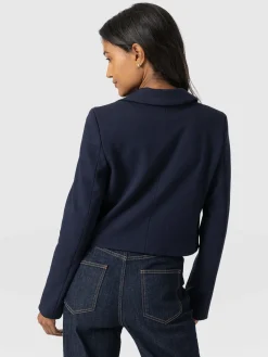 Coats & Jackets|Blazers|Saint and Sofia Astrid Cropped Blazer - Navy