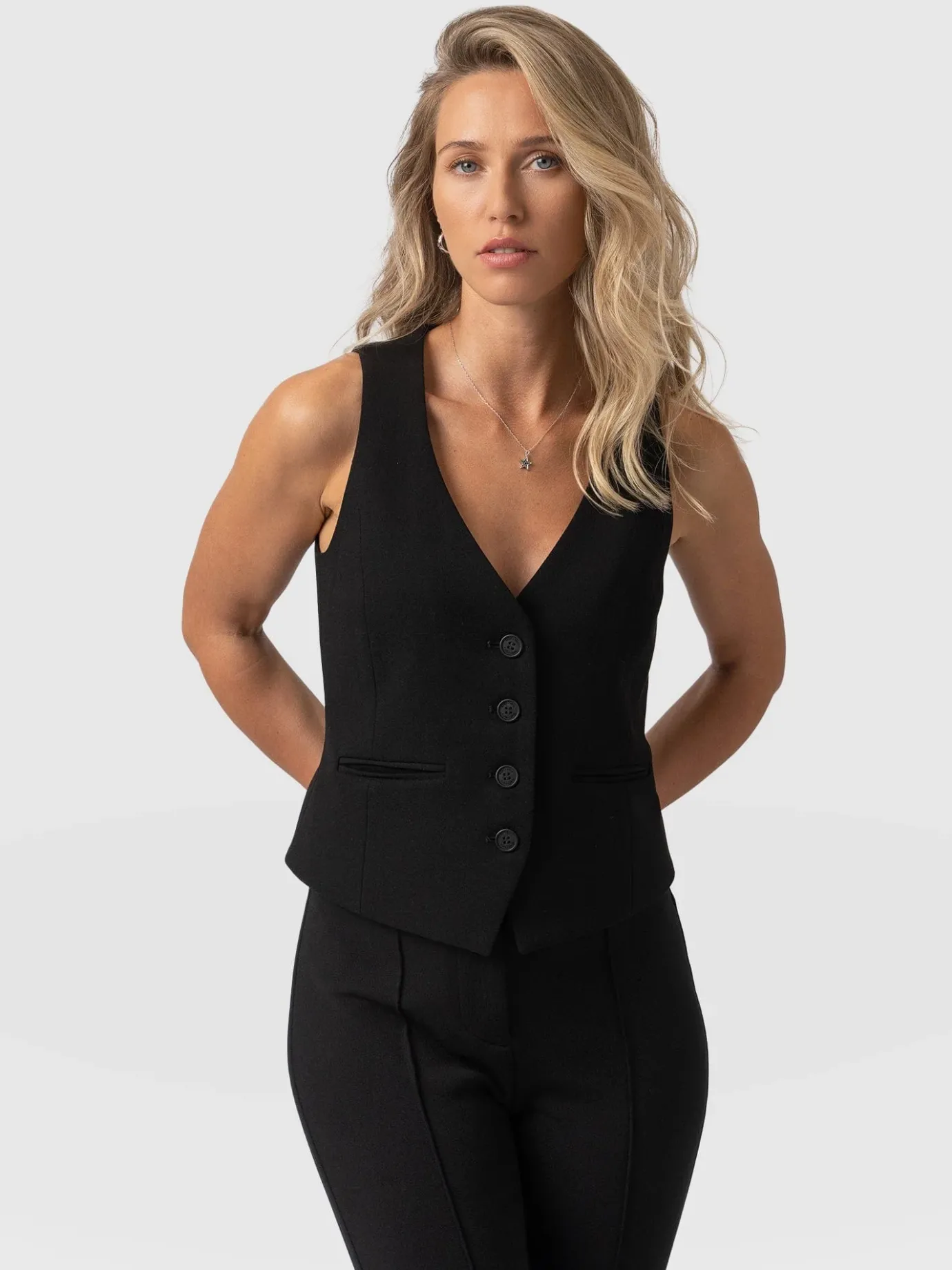 Blazers|Coats & Jackets|Saint and Sofia Astrid Vest - Black