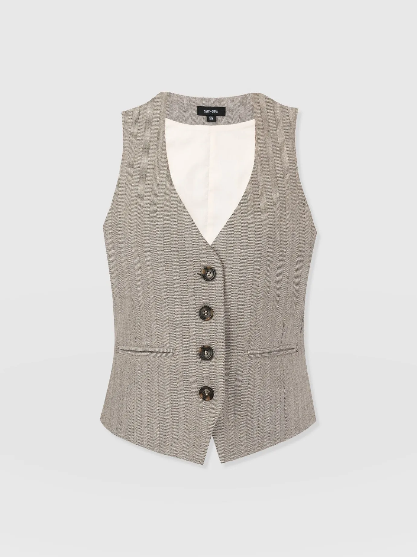 Coats & Jackets|Blazers|Saint and Sofia Astrid Vest - Brown Herringbone