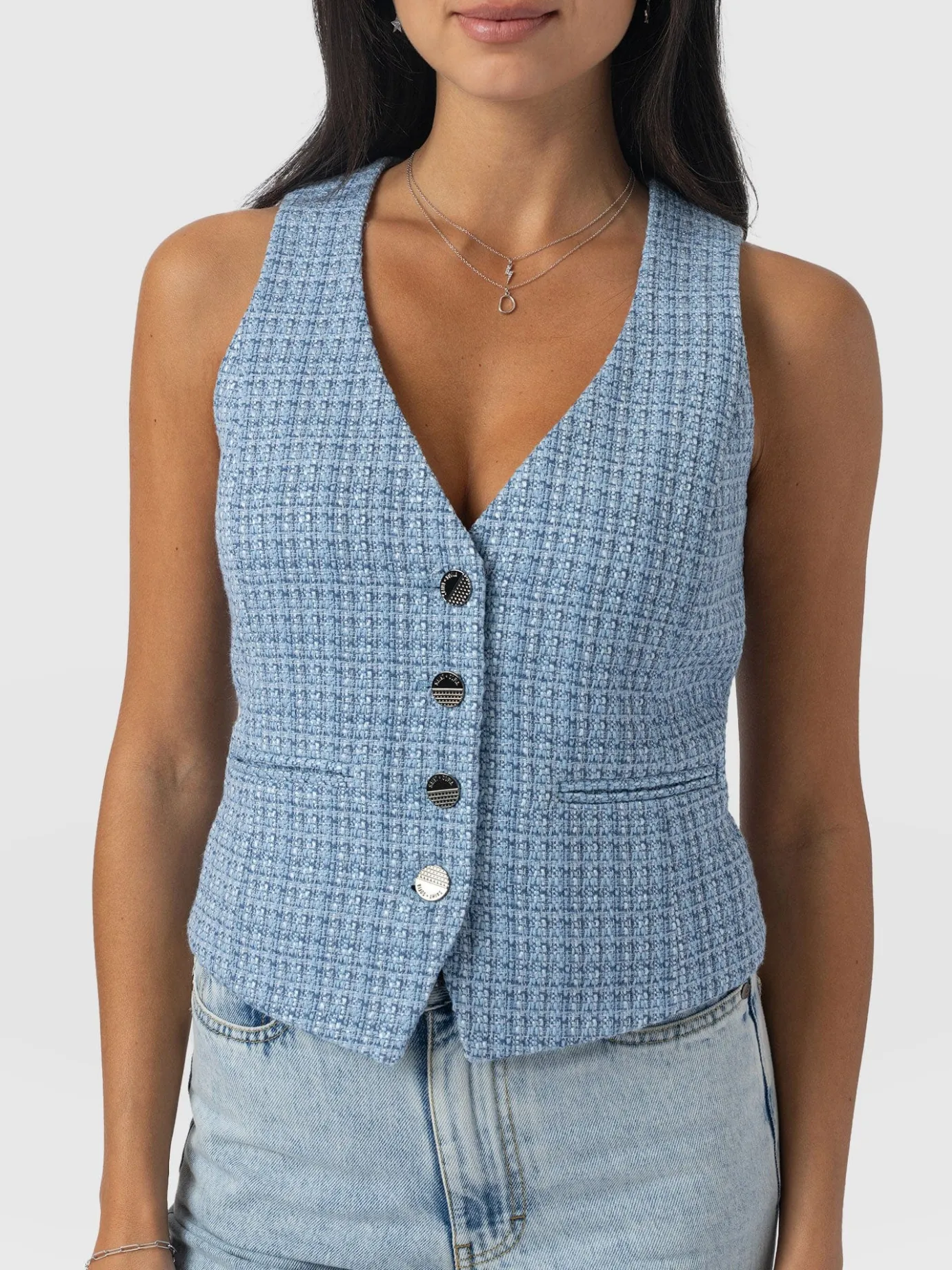 Coats & Jackets|Blazers|Saint and Sofia Astrid Waistcoat - Pale Blue