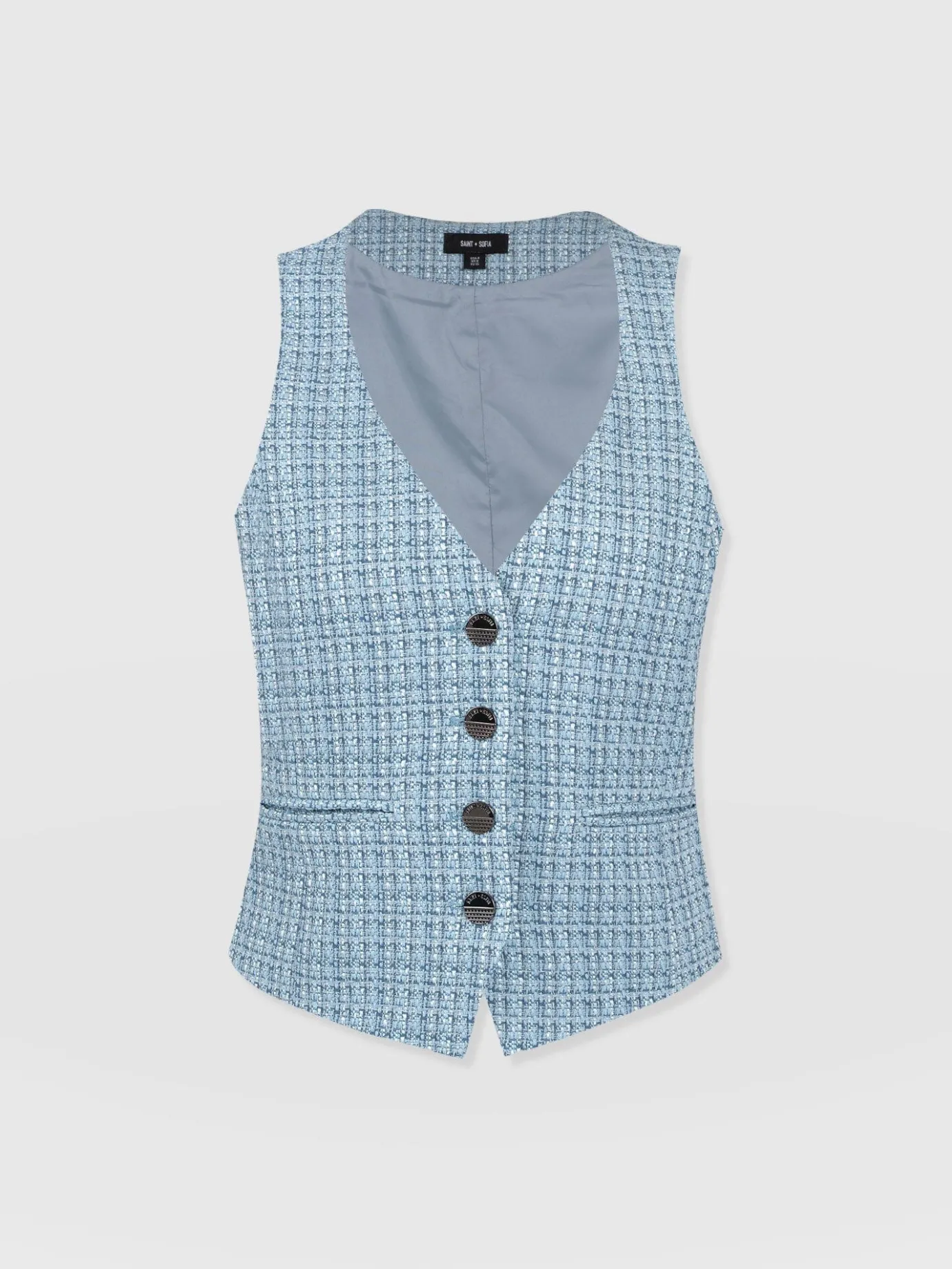 Coats & Jackets|Blazers|Saint and Sofia Astrid Waistcoat - Pale Blue