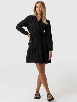 Dresses|Saint and Sofia Aurelia Mini Linen Dress - Black