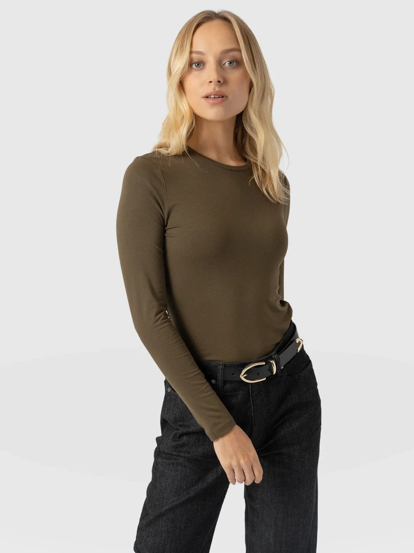 T-shirts & Tanks|Saint and Sofia Austen Crew Neck Long Sleeve Tee - Khaki