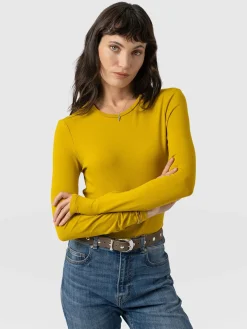 T-shirts & Tanks|Saint and Sofia Austen Crew Neck Long Sleeve Tee - Mustard