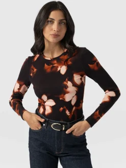 T-shirts & Tanks|Saint and Sofia Austen Crew Neck Long Sleeve Tee - Orange Aurora