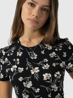 T-shirts & Tanks|Saint and Sofia Austen Crew Neck Tee Short Sleeve - Black Spring Floral