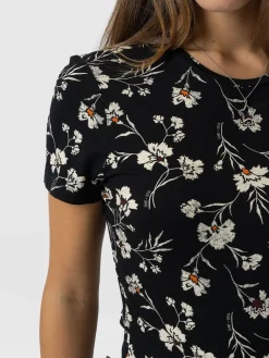 T-shirts & Tanks|Saint and Sofia Austen Crew Neck Tee Short Sleeve - Black Spring Floral
