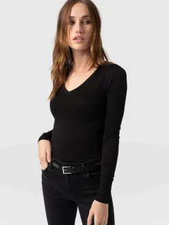 T-shirts & Tanks|Saint and Sofia Austen V Neck Tee - Black
