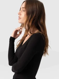 T-shirts & Tanks|Saint and Sofia Austen V Neck Tee - Black