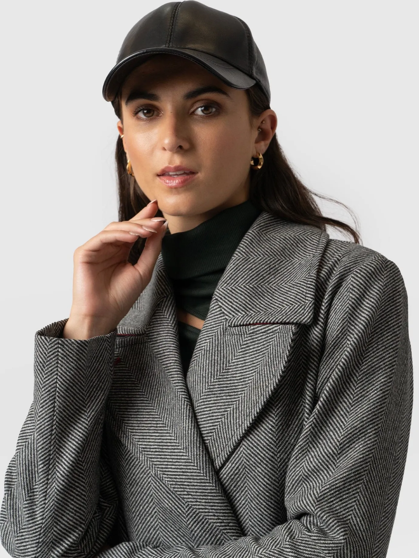 Scarves & Hats|Accessories|Saint and Sofia Avalon Leather Baseball Cap - Black
