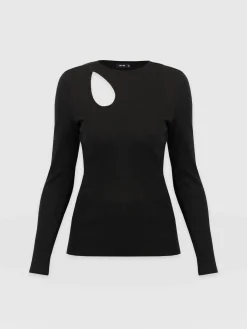 T-shirts & Tanks|Saint and Sofia Axel Cut Out Long Sleeve Tee - Black