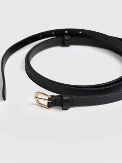 Leather Belts|Accessories|Saint and Sofia Axel Double Skinny Belt - Black