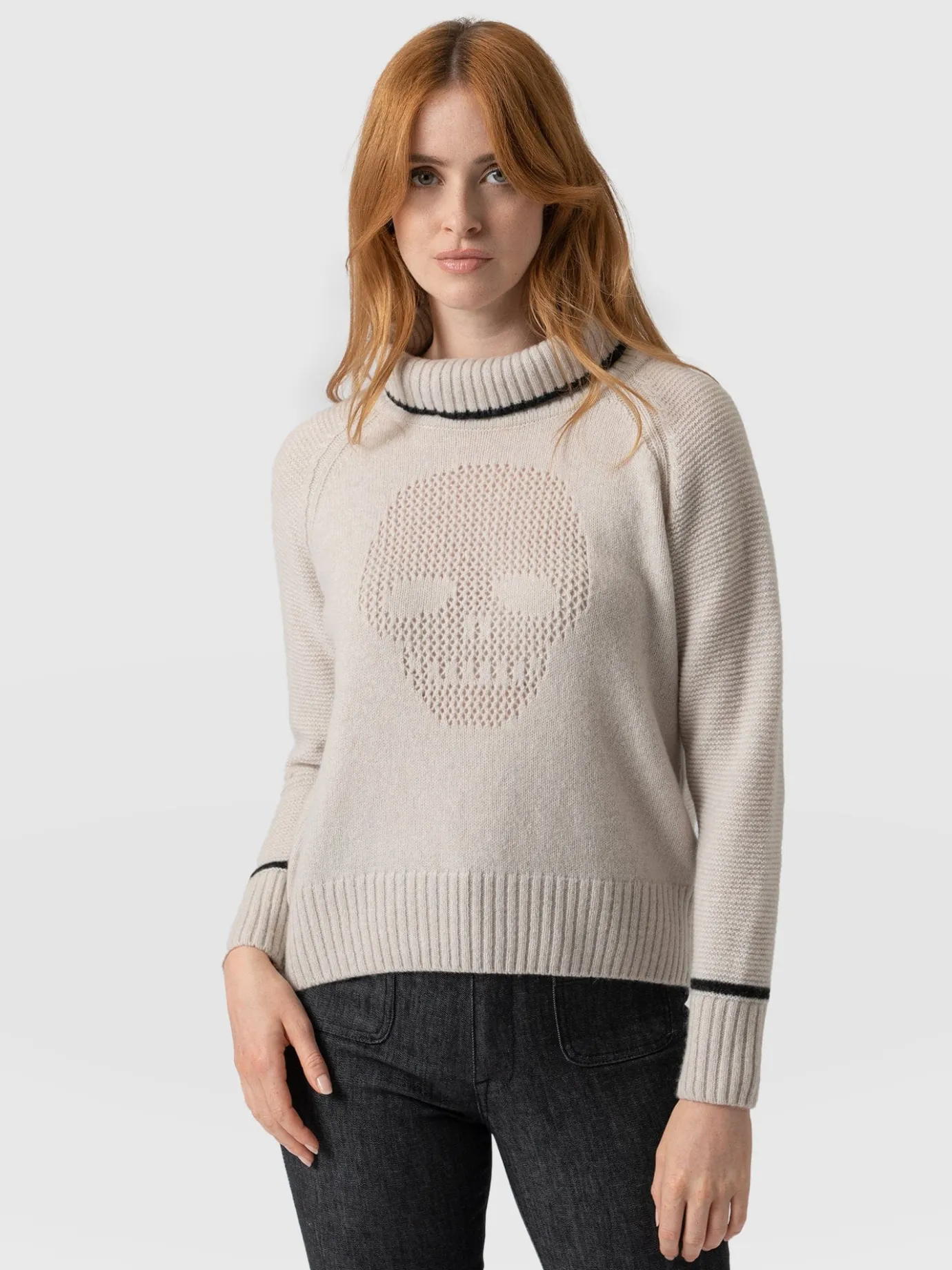 Knitwear|Sweaters|Saint and Sofia Blake Cashmere Skull Sweater - Cream