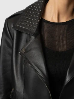 Leather|Coats & Jackets|Saint and Sofia Bonham Studded Biker Jacket - Black