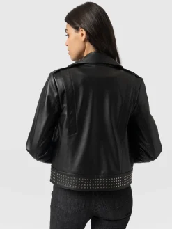 Leather|Coats & Jackets|Saint and Sofia Bonham Studded Biker Jacket - Black
