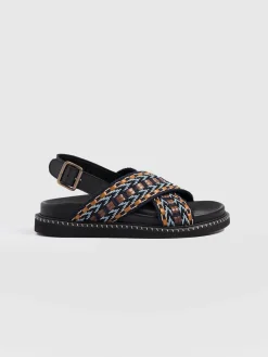 Sandals|Shoes|Saint and Sofia Bonnie Cross Over Sandals - Blue/Brown