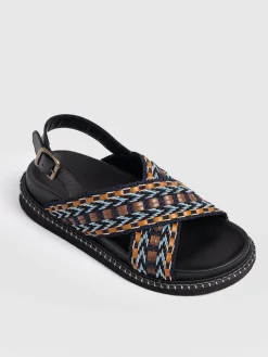 Sandals|Shoes|Saint and Sofia Bonnie Cross Over Sandals - Blue/Brown