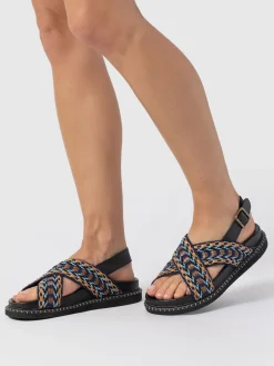Sandals|Shoes|Saint and Sofia Bonnie Cross Over Sandals - Blue/Brown