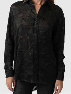 Blouses & Shirts|Saint and Sofia Boyfriend Shirt - Black & Gold Floral Burnout