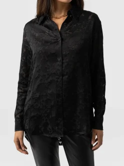 Blouses & Shirts|Saint and Sofia Boyfriend Shirt - Black Burnout