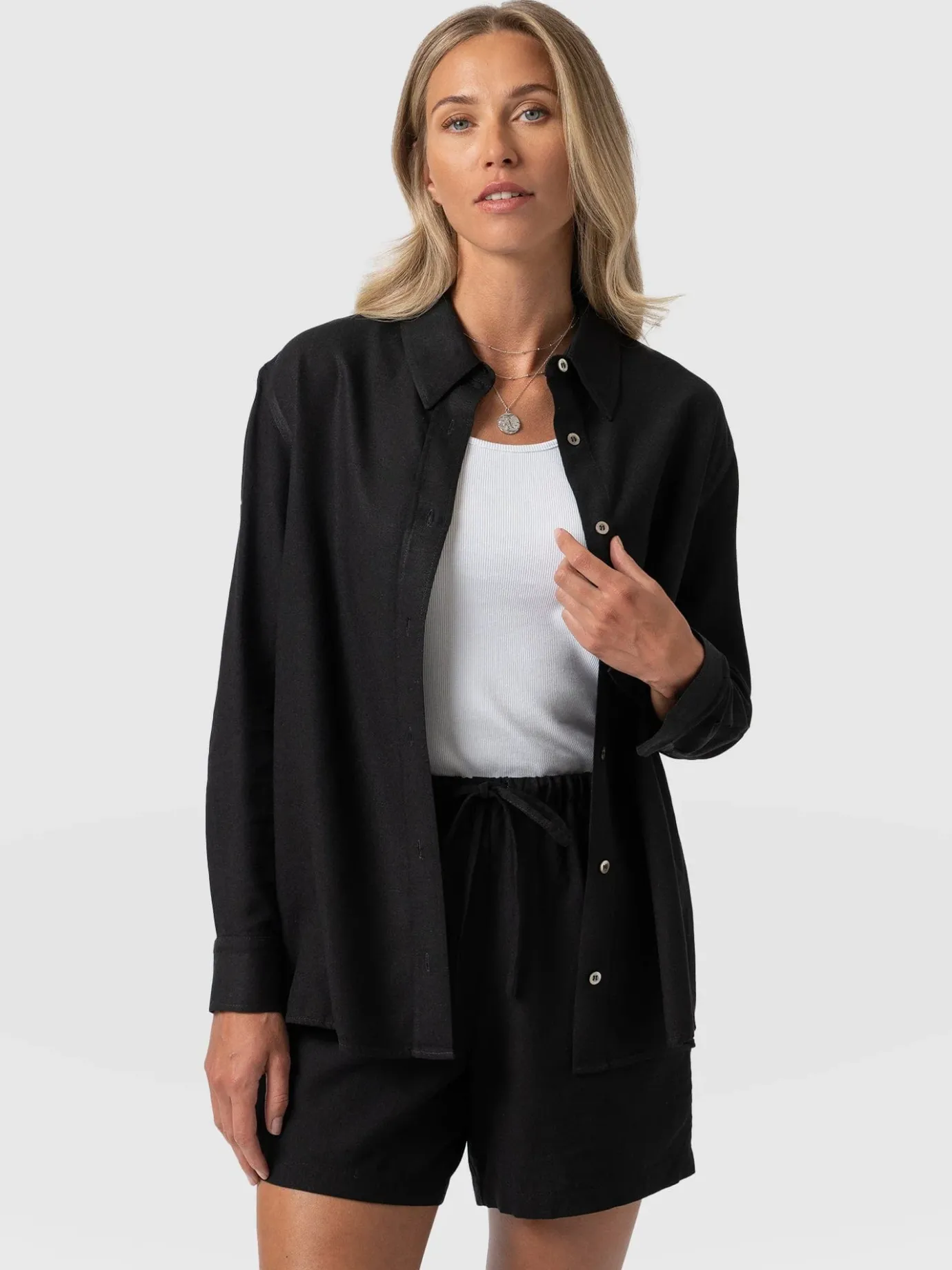 Blouses & Shirts|Saint and Sofia Boyfriend Shirt - Black Linen