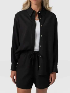 Blouses & Shirts|Saint and Sofia Boyfriend Shirt - Black Linen